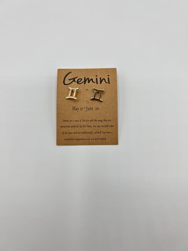 Gemini Star Sign Symbol Earrings Gold Colour - Stainless Steel