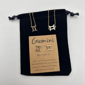 Gemini Star Sign Symbol Jewellery Set Gold Colour - Stainless Steel Necklace, bracelet and earrings