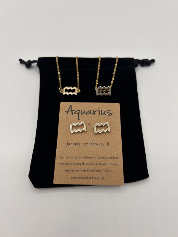 Aquarius Star Sign Symbol Jewellery Set Gold