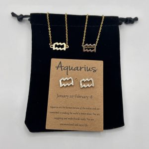 Aquarius Star Sign Symbol Jewellery Set Gold