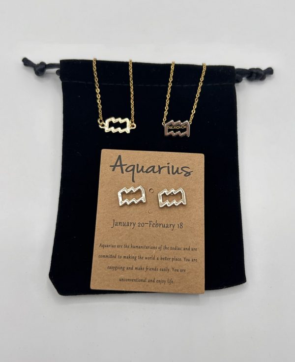 Aquarius Star Sign Symbol Jewellery Set Gold