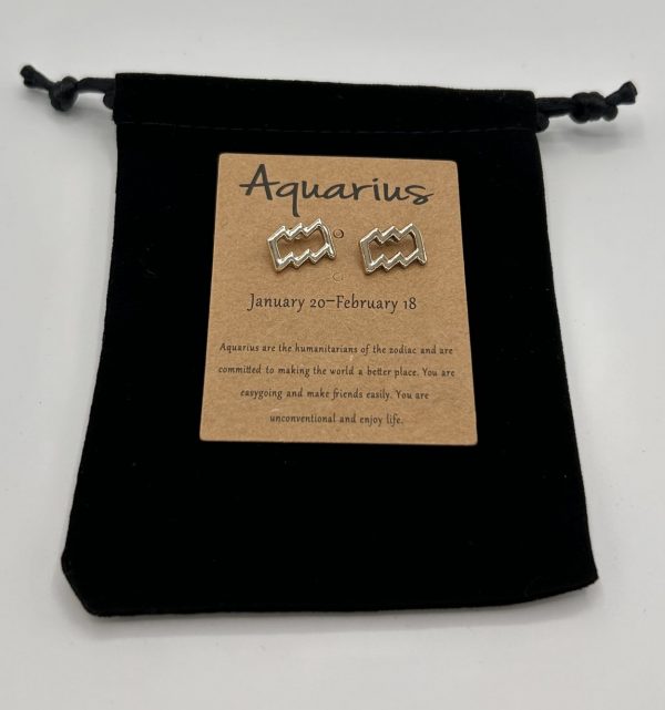 Aquarius Star Sign Symbol Earrings Gold