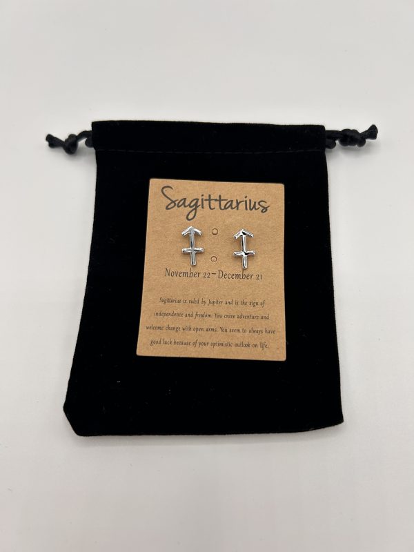 Sagittarius Star Sign Symbol Earrings Silver