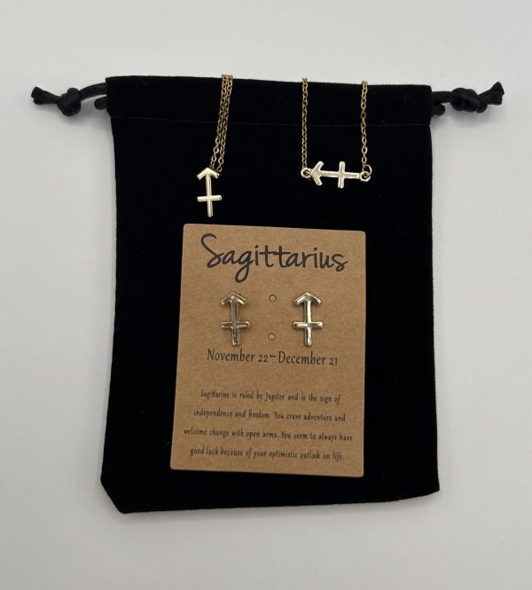 Sagittarius Star Sign Symbol Jewellery Set Gold