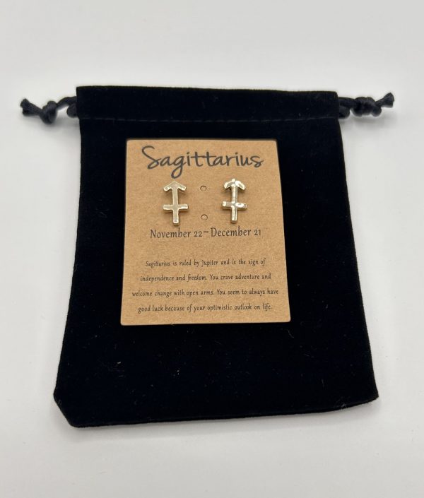 Sagittarius Star Sign Symbol Earrings Gold