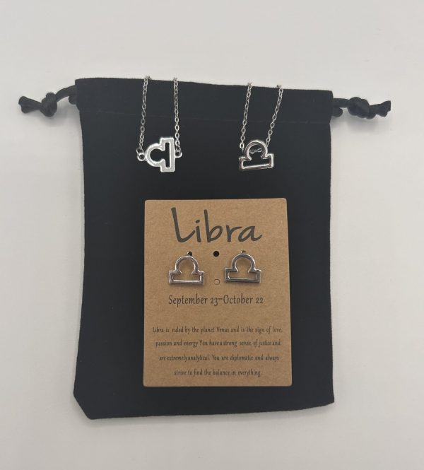 Libra Star Sign Symbol Jewellery Set Silver