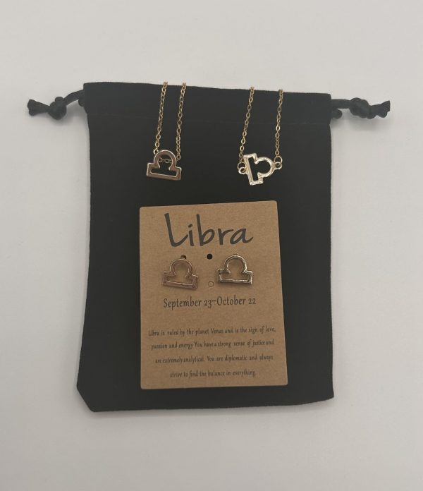 Libra Star Sign Symbol Jewellery Set Gold